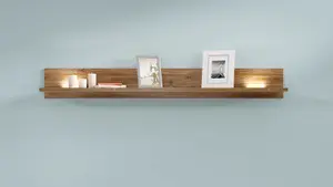 Wall Shelf Panel Floating Display Modern 140cm LEDs Medium Oak Effect Gent