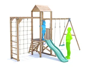 Dunster House Climbing Frame with Swings, Slide, Bars & Net SquirrelFort Low