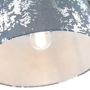 Modern Grey Cotton Fabric Lamp Shade with Silver Foil Decor for Table or Ceiling