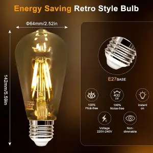 Aigostar LED Edison Bulb, ST64 Vintage Light Bulb, 4W E27 LED Bulbs