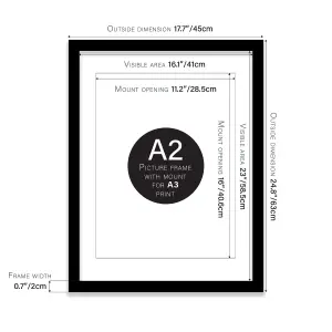 A2 Black Picture Frame With Mount for A3 (29.7 x 42cm - 11.7 x 16.5in) Poster, Photo, Artwork, or Print.