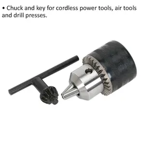 13mm Drill Chuck & Key - 1/2" x 20 UNF Thread - Cordless Power Tool Key