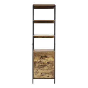 Wooden Bookshelf with Metal Frame 3 Drawers and Shelves