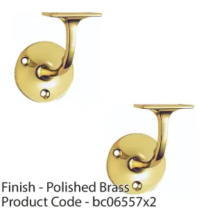 2 PACK - Heavyweight Stair Handrail Bannister Bracket Arm - Polished Brass 91mm Holder