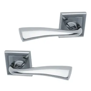 Intelligent Hardware - Internal Door Handle - Pair - Lever on Square Rose - Scimitar - Polished Chrome