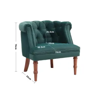 Dark Green Velvet Upholstered Buttoned Accent Tub Chair with Wooden Legs