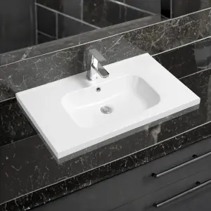 5414 Ceramic 80cm x 45cm Mid-Edge Inset Basin with Oval Bowl