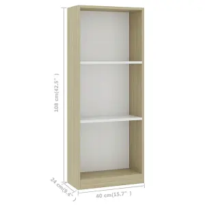 Berkfield 3-Tier Book Cabinet White and Sonoma Oak 40x24x108 cm Engineered Wood