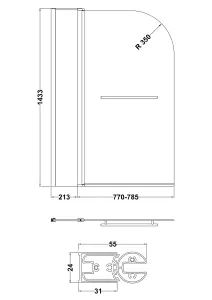 Chrome 6mm Glass Reversible Shower Bath Screen Fixed Panel 1433 x 998mm