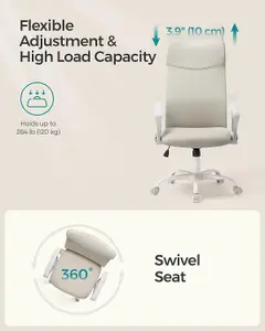 SONGMICS Desk Chair, Ergonomic Swivel Office Chair, Adjustable Height, Upholstered Seat, Tilt Function, Cappuccino Beige