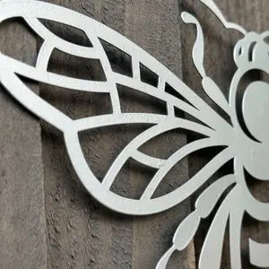 Large Bee decorations SET OF 2 x 40cm silver metal fence wall art or home decoration