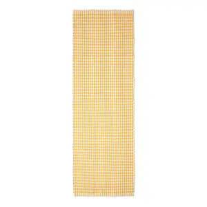 Homescapes Cotton Gingham Check Rug Hand Woven Yellow White, 66 x 200 cm