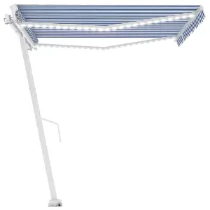 Berkfield Manual Retractable Awning with LED 400x300 cm Blue and White