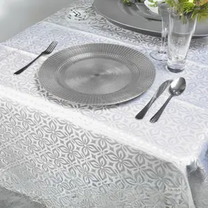 URBNLIVING 33cm Christmas Charger Plates Mosaic Pattern Set Of 6 Silver Dinner Placemats Dining Table Decor Setting Xmas