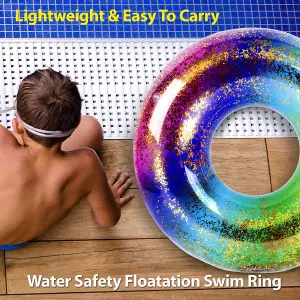 Large Rainbow Glitter Swimring 34 Inch