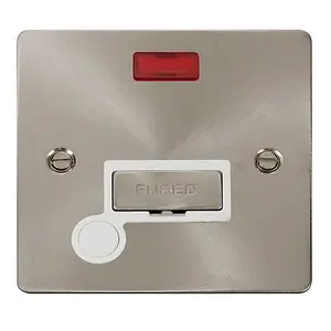 Flat Plate Satin / Brushed Chrome 13A Fused Ingot Connection Unit With Neon With Flex - White Trim - SE Home