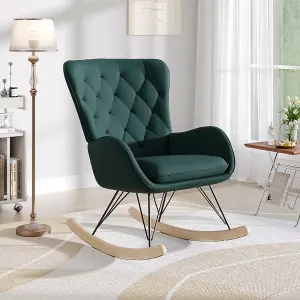 Modern Upholstered Rocking Chair with Removable Padded Seat for Living Room Bedroom