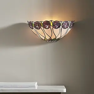 Luminosa Hutchinson 1 Light Indoor Wall Uplighter Dark Bronze with Tiffany Glass, E14