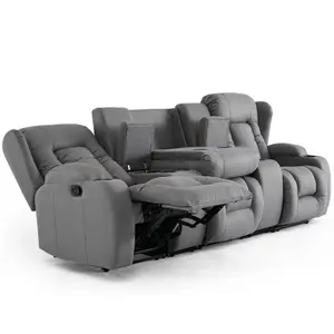 Caesar 3 Seater Grey Technology Fabric Modern Manual Recliner Sofa W Drinks Console