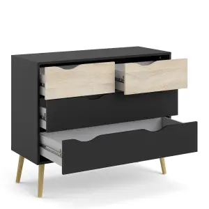 Oslo Chest of 4 Drawers (2+2) in Black and Oak