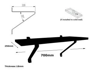 Solid Pine Rustical Shelf Primed with Black GALA Bracket 25x70cm