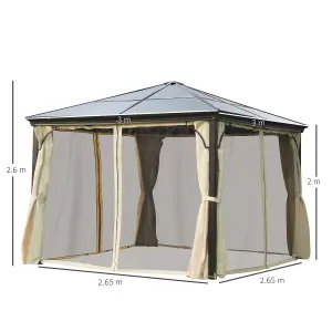 Outsunny 3 x 3(m) Hardtop Gazebo Canopy with Mosquito Netting and Curtains