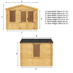 Waltons 3.3m x 3.0m Wooden 19mm Log Cabin Garden Room Summerhouse Shed