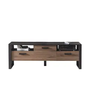 Elegant Nordi 03 TV Cabinet H630mm W1810mm D440mm - Okapi Walnut & Black Matt with Versatile Storage