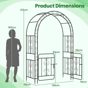 COSTWAY Metal Garden Arbor Archway with Gate 213 cm Patio Trellis Pergola