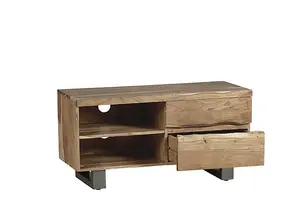 Baltic Live Edge 2 Drawer Small TV Stand - Metal/Acacia Solid Wood - L45 x W110 x H55 cm