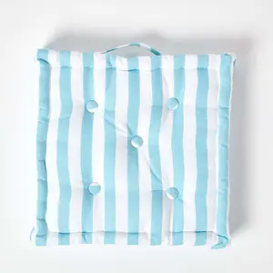 Homescapes Cotton Blue Thick Stripe Floor Cushion, 50 x 50 cm