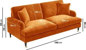 Orange Velvet 3 Seater Sofa - Payton