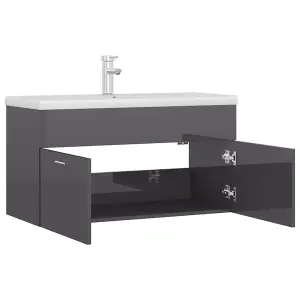 Berkfield Sink Cabinet with Built-in Basin High Gloss Grey Engineered Wood