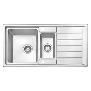 JASSFERRY Premium Kitchen Sink Square Style Stainless Steel 1.5 Bowl Inset Reversible Drainer