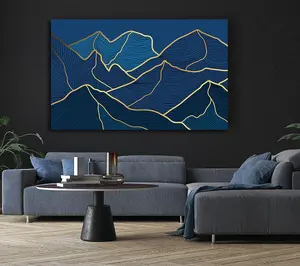 Gold Mountains On Blue Canvas Print Wall Art - Medium 20 x 32 Inches