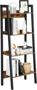 VASAGLE Slim Ladder Shelf, 4-Tier Vertical Bookcase, Shelving Unit, Stylish Storage Unit for Home Office, Rustic Brown & Ink Black