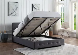 Dark Grey Double Ottoman Lift Up Storage Bedframe With Gas Lifts