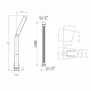 ENKI Traditional Chrome Square Handheld Shower Head with Hose & Wall Bracket EH008