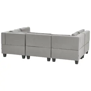 5-Seater Modular Fabric Sofa with Ottoman Light Grey UNSTAD