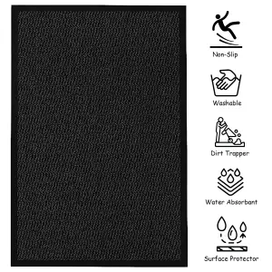 KAV Pack of 2 Door Mat Dirt Trapper for Indoor and Outdoor Non Slip, Floor and Kitchen Doormats Super Absorbent (40 X 60) (Black)