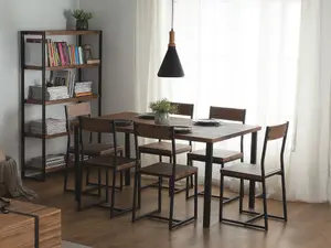 6 Seater Dining Set Dark Wood with Black LAREDO