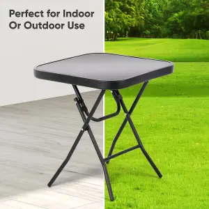 Folding Side Table Patio Indoor Outdoor Furniture Coffee Drink Summer Metal Legs