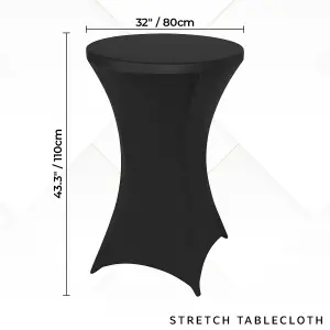 Neel Blue 32"x43" Spandex Cocktail Tablecloth, Round Fitted Stretch Table Cover, Black