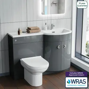 Nes Home Manifold Bathroom Grey RH Basin Sink Vanity Unit Back To Wall WC Toilet 1100mm