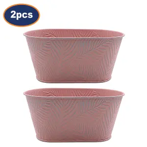 Metal Trough 2pcs Planter Pastel Pink 1.5L Herbs Plants Flowers Oval Decor Pots