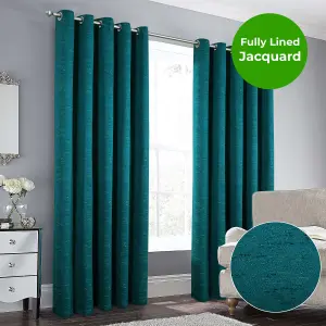 Home Curtains Rowan Metallic 45w x 72d" (114x183cm) Teal Eyelet Curtains (PAIR)