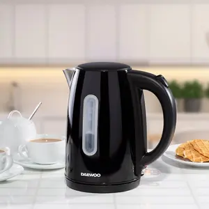 Daewoo Black Kensington 1.7 Litre 3000 Watt Matching Jug Kettle and Toaster Set 2 Slice Stainless Steel Rapid Boil Reheat Defrost