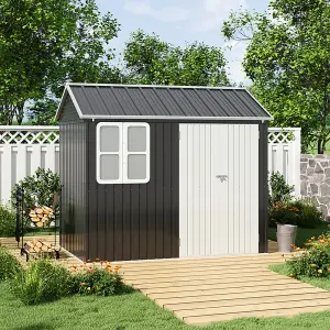 8.3 x 5.4ft Metal Apex Roof Garden Shed Outdoor Storage House with Window in Black and White, Assembly Required