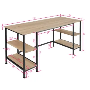 Desk Stoke - 2 side shelves with 2 storage compartments each - industrial wood light, oak Sonoma