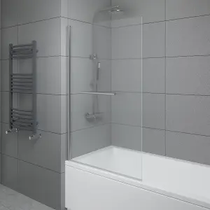 SunDaze 6mm Toughened Safety Glass Straight Pivot Shower Bath Screen with Towel Rail - 1400x800mm Chrome